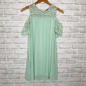 Lily Rose Mint Green Lace Yoke Cold-Shoulder Midi Dress